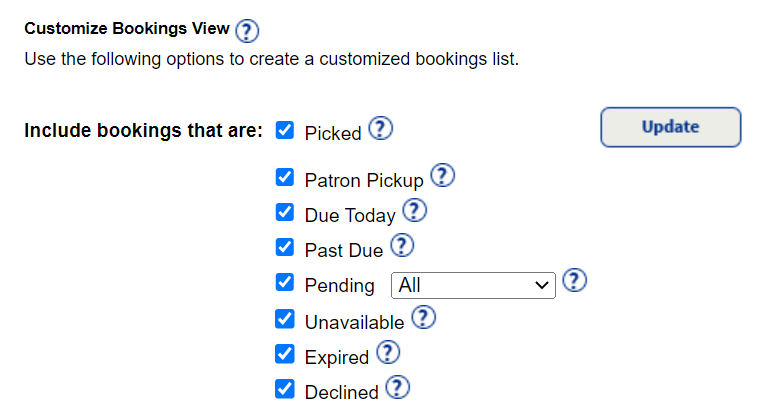 Customize Bookings View section of All Bookings page.